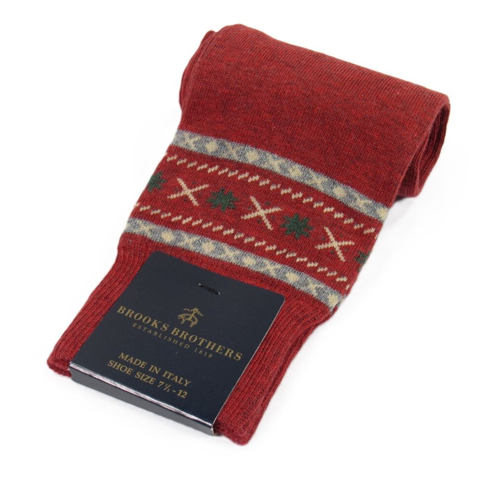 Brooks Brothers Men's Dress Socks Southwestern Print Cherry Red Italy One Size